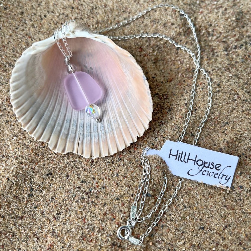 Pink Sea Glass Pendant Necklace Sterling Silver | Handmade - Picture 3 of 3